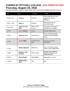 Orientation and Move-in, Mitchell College