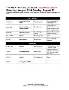 Orientation and Move-in, Mitchell College